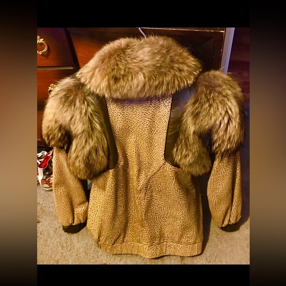 J.PERCY for MARVIN RICHARDS CHEETAH PRINT LEATHER  JACKET W/WOLF FUR COLLAR/SZ L - Picture 2 of 14